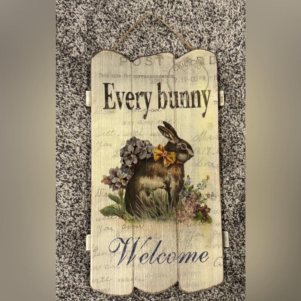 Rustic Wooden Bunny Welcome Sign